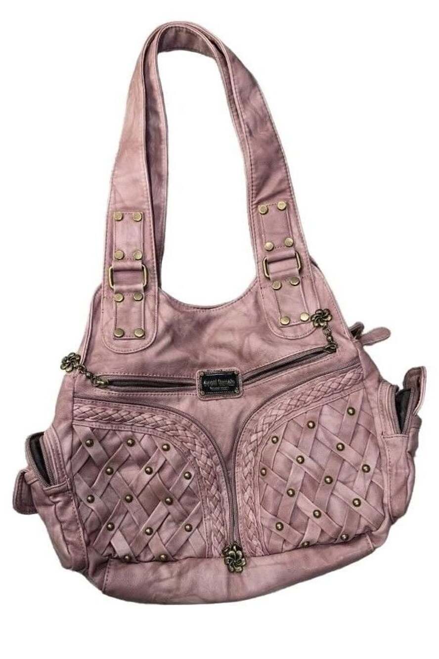 Angel Barcelo Pink Woven Studded Hobo Shoulder Bag